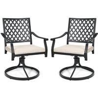 Set of 2 Outdoor Swivel Chair Patio Bistro Dining Chair Set w/ Soft Seat Cushion