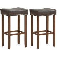 Costway Set of 2 Bar Stools Upholstered Counter Height Saddle Stools PU Leather 74cm in Brown