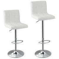 Costway Set of 2 Bar Stool PU Leather Armless Dining Chairs 360 Swivel & Height Adjustable Seat in White