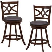 Costway Set of 2 Bar Stools Counter Height Chair Pub 360 Swiveling Upholstered Seat 24" in Brown