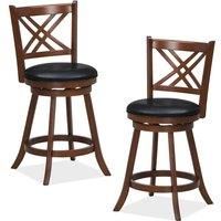 Costway Set of 2 Bar Stools Counter Height Chair Pub 360 Swiveling Upholstered Seat 24" in Brown