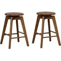 Costway Set of 2 Bar Stools Wood Counter Height Chair 360 Swivel Kitchen Seat Backless in Brown