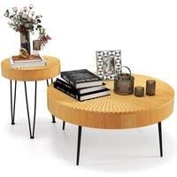 2PCS Round Nesting Tables Boho Farmhouse Accent Coffee Tables w/Adjustable Foot