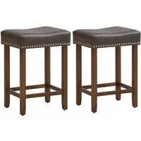Costway Set of 2 Bar Stools Upholstered Counter Height Saddle Stools PU Leather 60cm in Grey