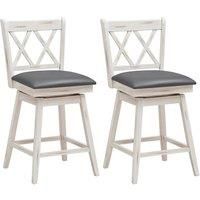 Costway Set of 2 Bar Stools Counter Height Chair Pub 360 Swiveling Upholstered Seat 24" in White