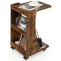 C-Shaped End Table Mobile Sofa Side Table Coffee Laptop Table W/ Swivel Casters