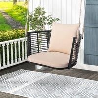 Patio Hanging Rattan Basket Chair Swing Hammock Chair w/Seat Cushion