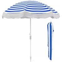 180cm Outdoor Fringe Patio Umbrella Portable Sunshade Umbrella w/Bag