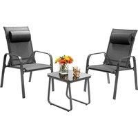 Costway 3-Piece Patio Bistro Furniture Set Outdoor Coffee Table Stackable Chairs Set in Grey
