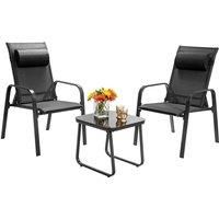 3-Piece Patio Bistro Furniture Set Outdoor Coffee Table Stackable Chairs Set