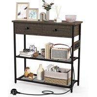 Costway Entryway Table Narrow Console Table Buffet Side Table w/ Charging Station in Grey
