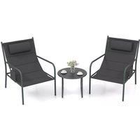 Costway 3 Piece Outdoor Bistro Set Patio Metal Chair & Coffee Table Set in Grey