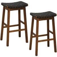 Costway Set of 2 Woven Saddle Stools Faux PU Leather Counter Height Stools 78cm Barstool in Black