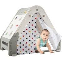 Costway 6 in 1 Playhouse w/ Tent Climbing Wall & White Board in Grey