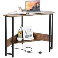 Corner Desk 90-degree Triangle Computer Desk Laptop Desk w/Power Outlet