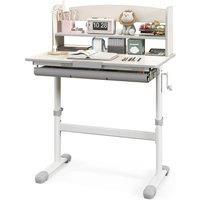 Costway Study Desk Height Adjustable Writing Table w/ Tilt Desktop in Grey
