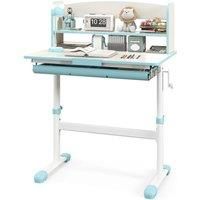 Costway Study Desk Height Adjustable Writing Table w/ Tilt Desktop in Blue