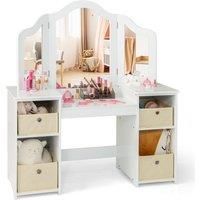 Costway 2-in-1 Princess Pretend Play Makeup Vanity Desk Dressing Table w/ Mirror in White