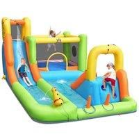Water Park Inflatable Bounce House w/ Double Slides & Basketball Hoop