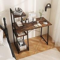 Costway Home Office Desk Computer Desk PC Laptop Table w/ Bookshelf & Host Stand in Brown