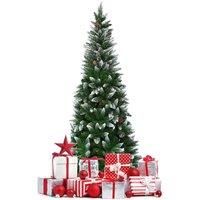 Costway 5 FT Snow Flocked Pencil Christmas Tree Hinged Artificial Xmas Tree with 421 PVC Tips in Green