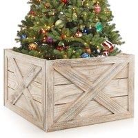 Wooden Tree Collar Box 100% Solid Wood Christmas Farmhouse Wooden Tree Box W/ Hook & Loop Fasteners