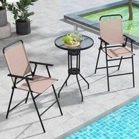 3 PCS Outdoor Folding Bistro Set Patio 2 Folding Chairs & Round Bar Table W/ 4 cm Umbrella Hole