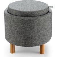 Round Storage Ottoman w/ Tray Accent Fabric Storing Footrest w/ Non-Slip Pads