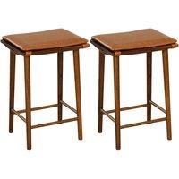 Costway Set of 2 Bar Stools Counter Height Stools Saddle Seat Stool with Solid Wood Legs in Brown