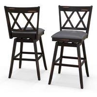 Costway Set of 2 Bar Stools Counter Height Chair Pub 360 Swiveling Upholstered Seat 29"