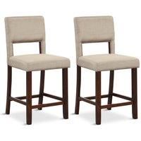 Set of 2 Bar Stools Linen Counter Height Chair Upholstered Kitchen Island Stool