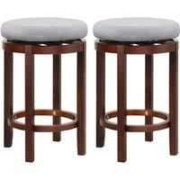 Set of 2 Bar Stools Wooden Counter Height Chair 360 Swivel Kitchen Padded Seat