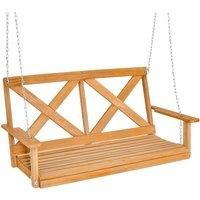 2-Person Porch Swing Chair Wooden Garden Swing Bench w/ Adjustable Chains