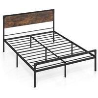 King Bed Frame Industrial Metal Platform Bed with Headboard and Footboard