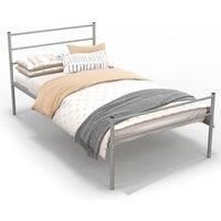 Single Metal Bed Frame Heavy-duty Slatted Platform Bed w/ Headboard & Footboard No Box Spring Needed Silver