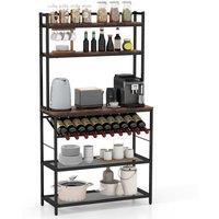 6-Tier Kitchen Baker Rack Industrial Storage Shelf Microwave Stand w/ Slanted Wine Bottle Holder