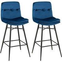 Costway Set of 2 Bar Stools Velvet Counter Height Chair Upholstered High Dining Chairs in Blue
