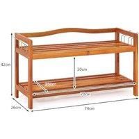 Solid Acacia Wood Shoe Rack Shelf With Side Metal Hooks