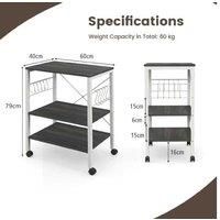 3-Tier Utility Cart Storage Trolley With 10 Removable Hooks
