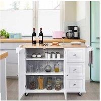 Kitchen Island Trolley With 3 Drawers And 2-Door Cabinet