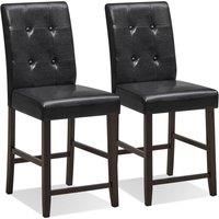 Costway Set of 2 Padded Bar Stools with Rubber Wood Legs in Black