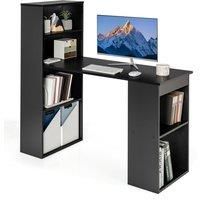 Desk Wooden PC Laptop Table Writing Workstation 6-Tier Storage Shelves