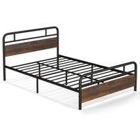 Double Size Bed Frame Platform Metal Slats Support Bed W/ Industrial Headboard
