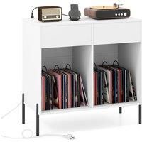 Record Player Stand Double Wide Turntable Stand w/ Power Outlets