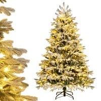 Gymax 180CM Pre-Lit Flocked Christmas Tree 1022 Tips & 350 LED Lights Xmas Decor Tree in Green | Size: 6ft