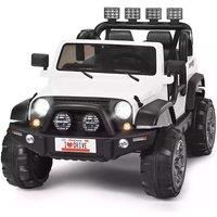 Gymax Electric Kids Ride On Truck 2-Seat Toy Car Lights Music & Remote Control in White