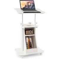 Gymax Mobile Podium Stand Tilting Desktop Lectern With Shelf & 2 Compartment in White