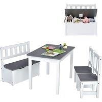 Gymax Kid Table & Chair Set Activity Table With 2 Chairs & 1 Storage Bench in Grey