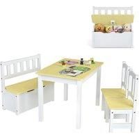 Gymax Kid Table & Chair Set Activity Table With 2 Chairs & 1 Storage Bench in Natural
