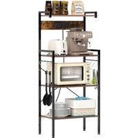 Gymax Bakers Rack 4-Tier Microwave Stand Kitchen Organizer With Power Outlet in Brown
